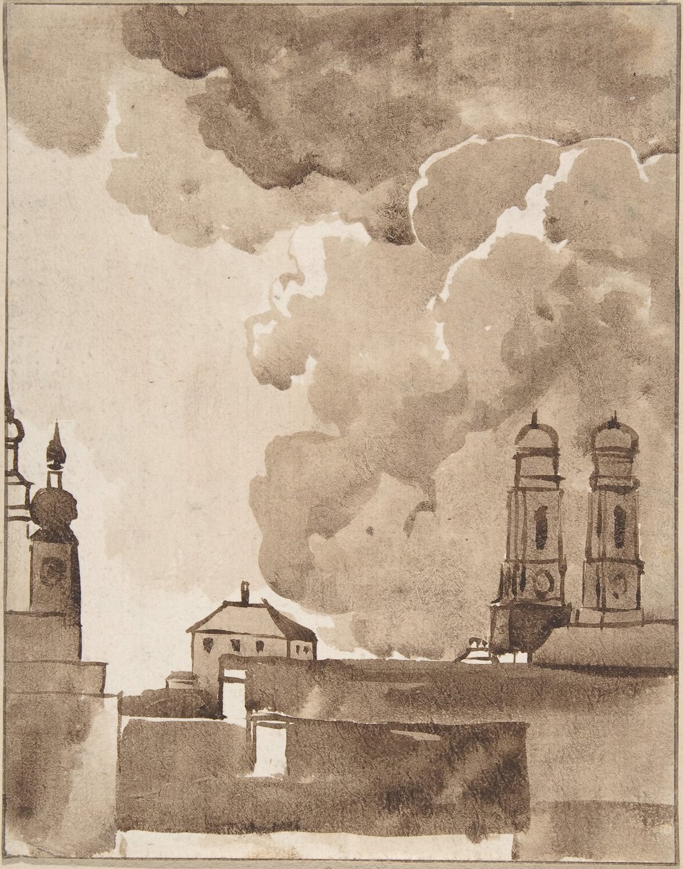 Utsikt över München med Marienkirche till höger, sent 1700-tidigt 1800-tal. av Franz Kobell