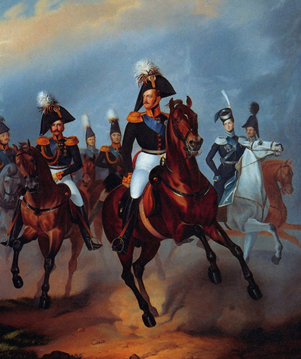 Nicholas I med sina officerare, 1835 av Franz Krüger