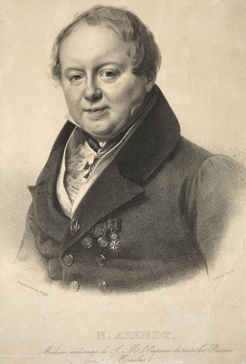 Porträtt av den kejserlige personliga läkaren Nicholas Martin Arendt 1785-1859, 1836 av Franz Krüger