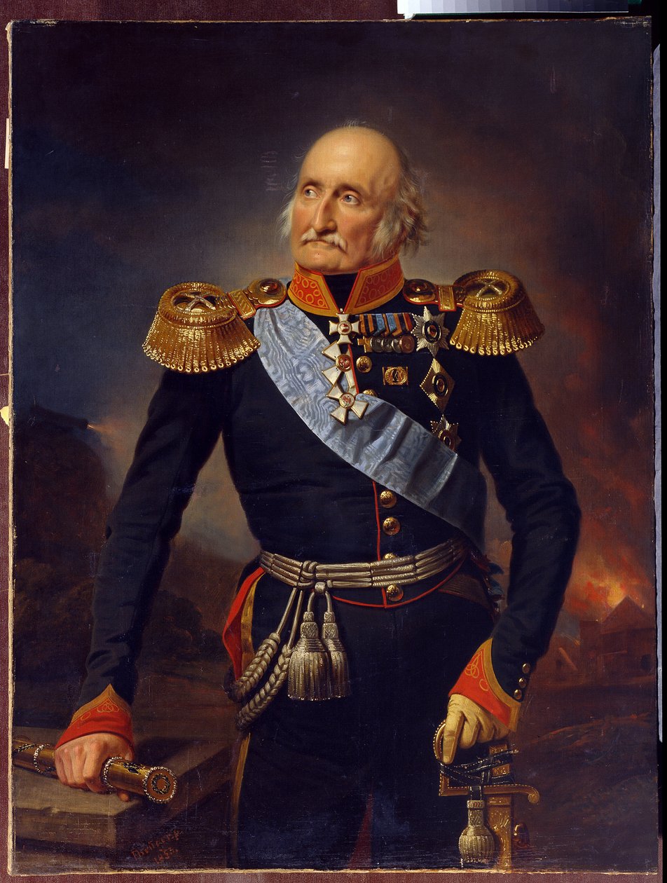 Porträtt av marskalk Comte Louis Adolphe Pierre zu Sayn Wittgenstein (1769-1843). (Porträtt av fältmarskalk greve Ludwig Adolf Peter av Sayn Wittgenstein Ludwigsburg). Målning av Franz Kruger (1797-1857), olja på duk av Franz Krüger