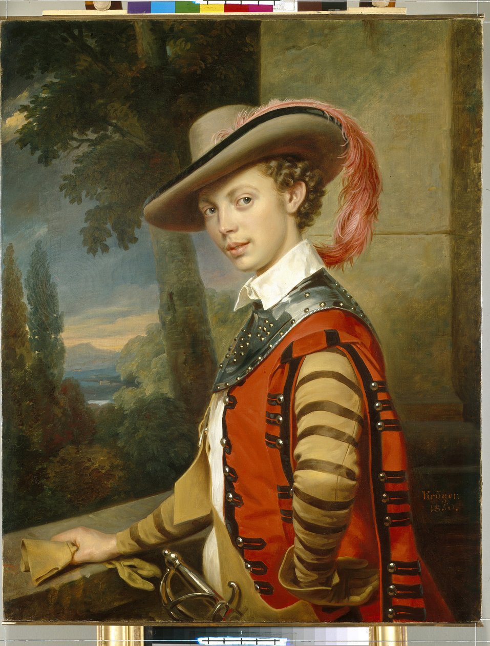 Porträtt av prins Nicolas Saltykov bär en förklädnad. (Porträtt av prins Nikolai Saltykov i kostym). Målning av Franz Kruger (1797-1857), olja på duk av Franz Krüger