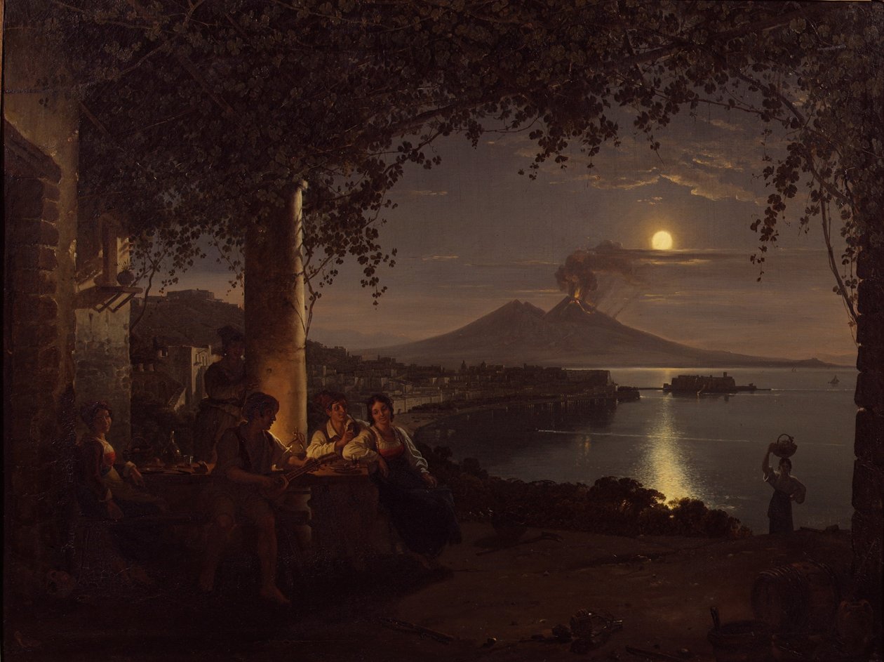 Månbelyst utsikt över Neapelbukten (olja på duk) av Franz Ludwig Catel