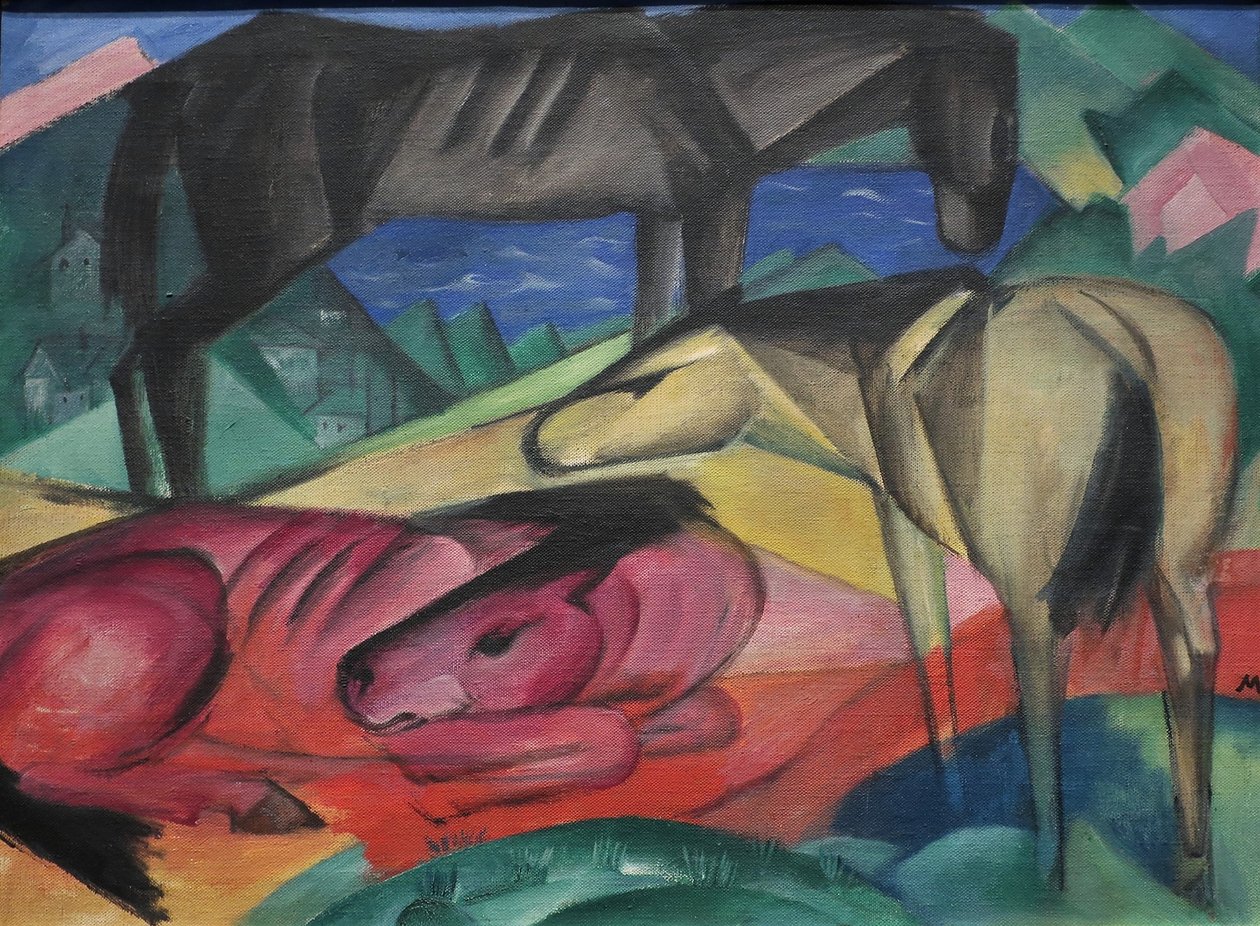 1913 Franz Marc Tre hästar II av Franz Marc