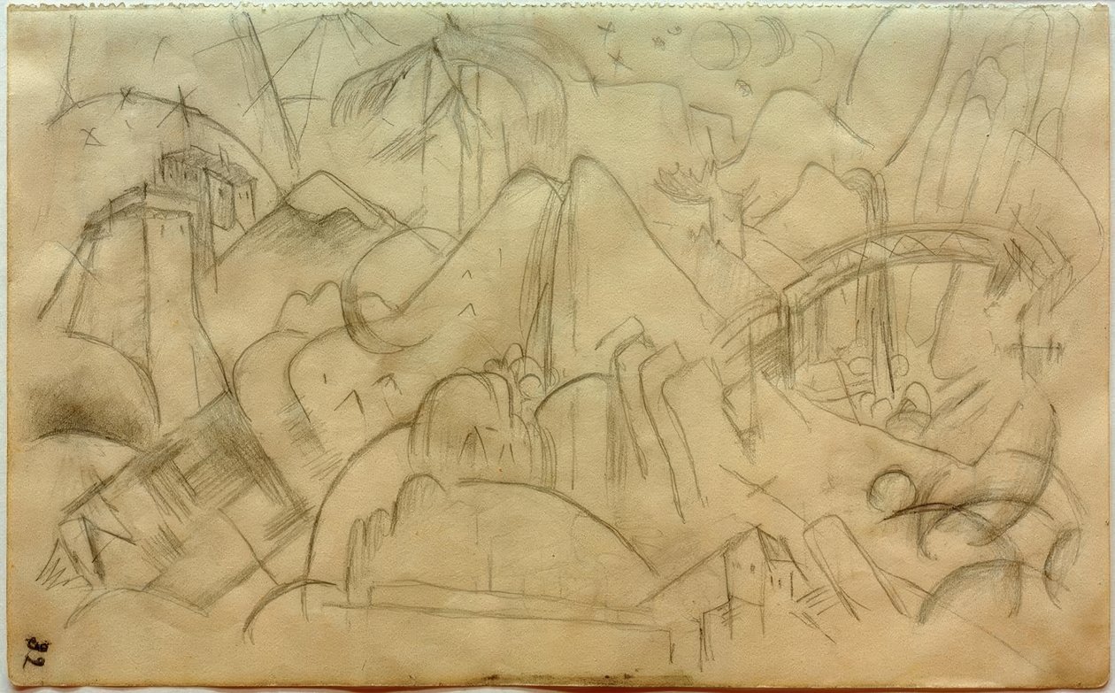 Bergslandskap med bro (Tyrolen) av Franz Marc
