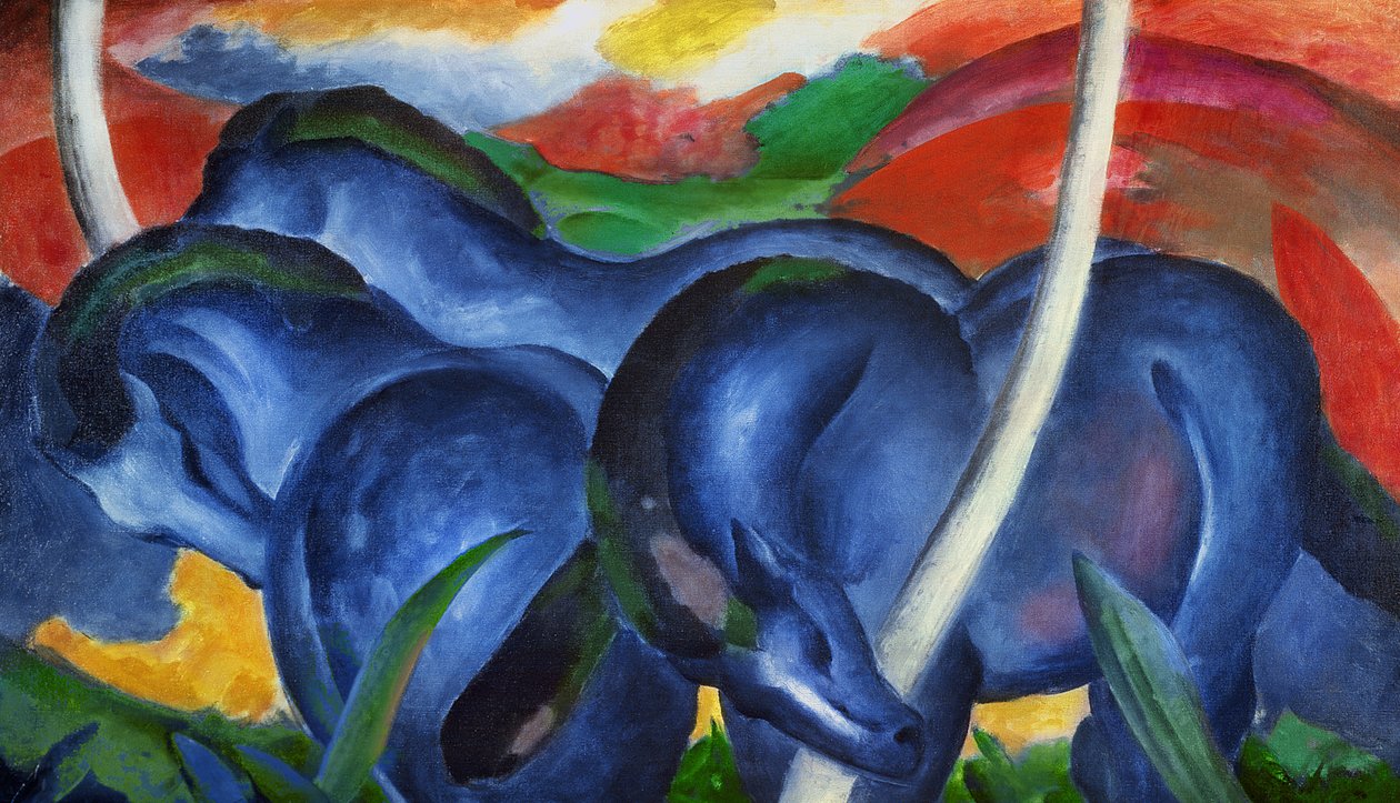 Stora blå hästar av Franz Marc (1880-1916), olja på duk av Franz Marc