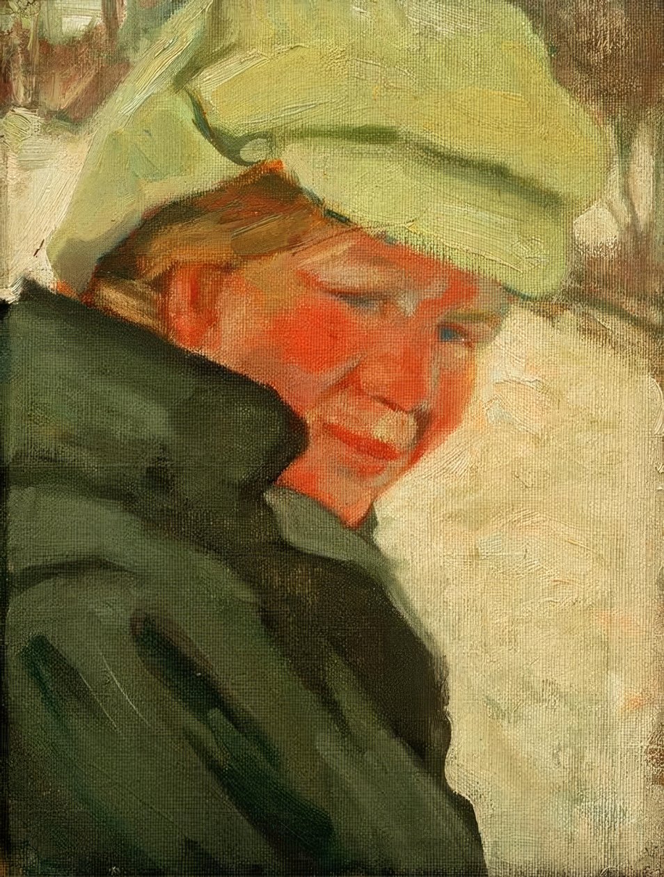 Porträtt av Maria Franck med vit mössa av Franz Marc