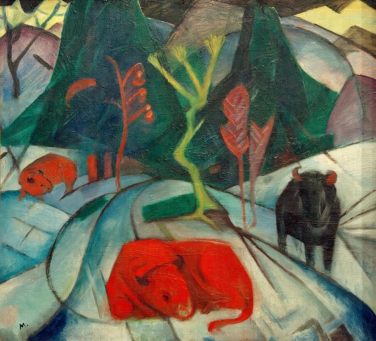 Bison på vintern (röd bison) av Franz Marc