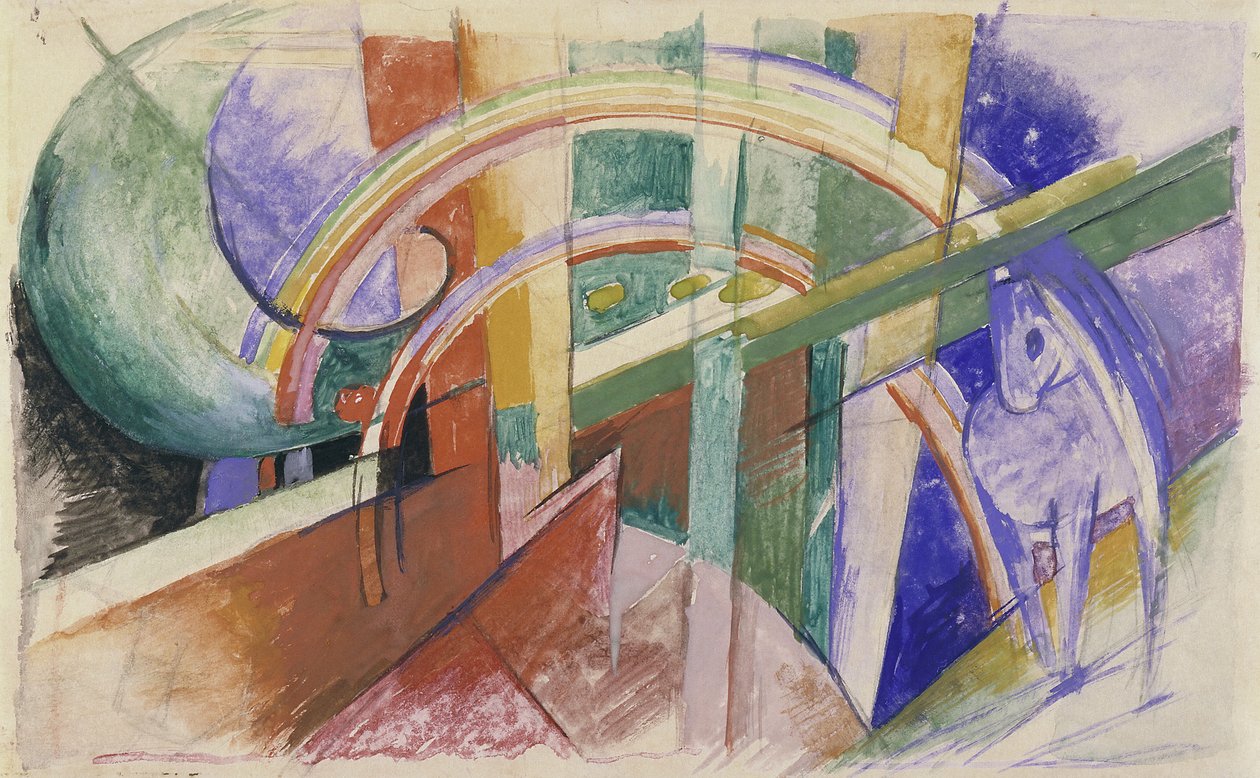Blå häst med regnbåge av Franz Marc