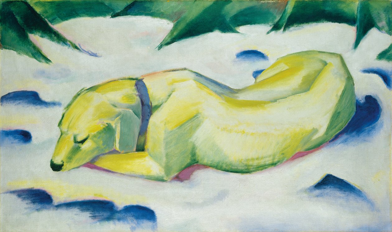 Hund som ligger i snön, ca 1911 (olja på duk) av Franz Marc