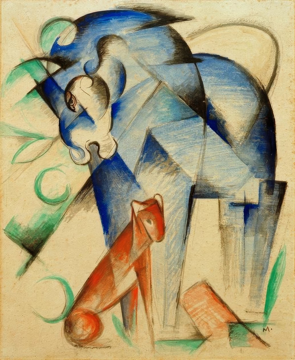 Mytiska djur (blå häst och röd hund) av Franz Marc