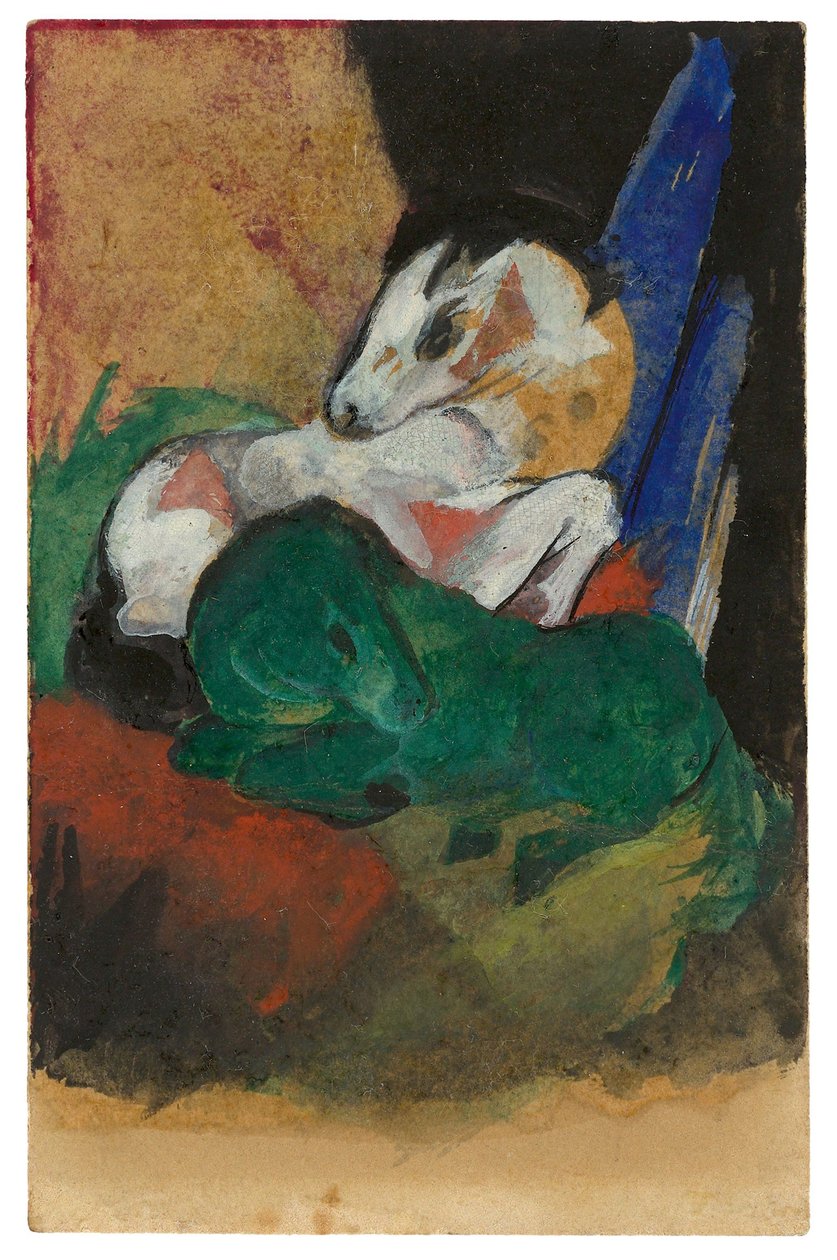 Grön och vit häst. Vykort till Elisabeth Macke, 1913. av Franz Marc