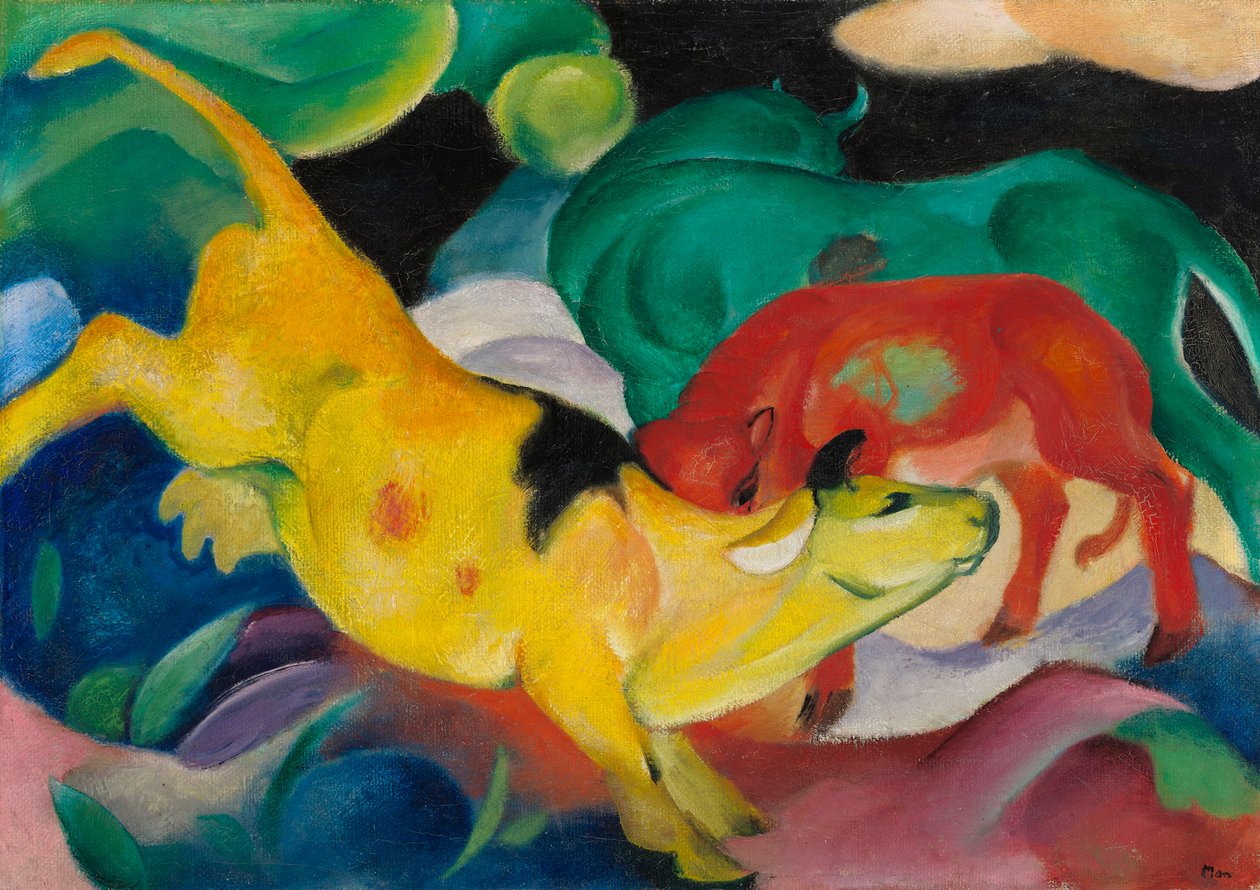 Kor, röd, grön, gul av Franz Marc