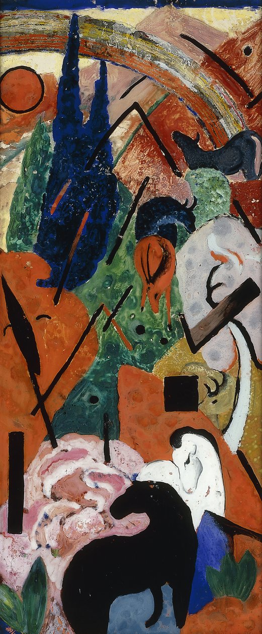 Landskap med djur och regnbågar; Landskap med djur och regnbåge, 1911 av Franz Marc