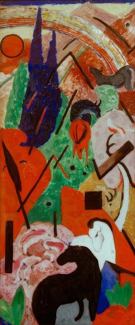 Landskap med djur och regnbåge av Franz Marc