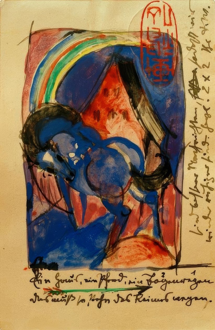 Häst och hus med regnbåge av Franz Marc
