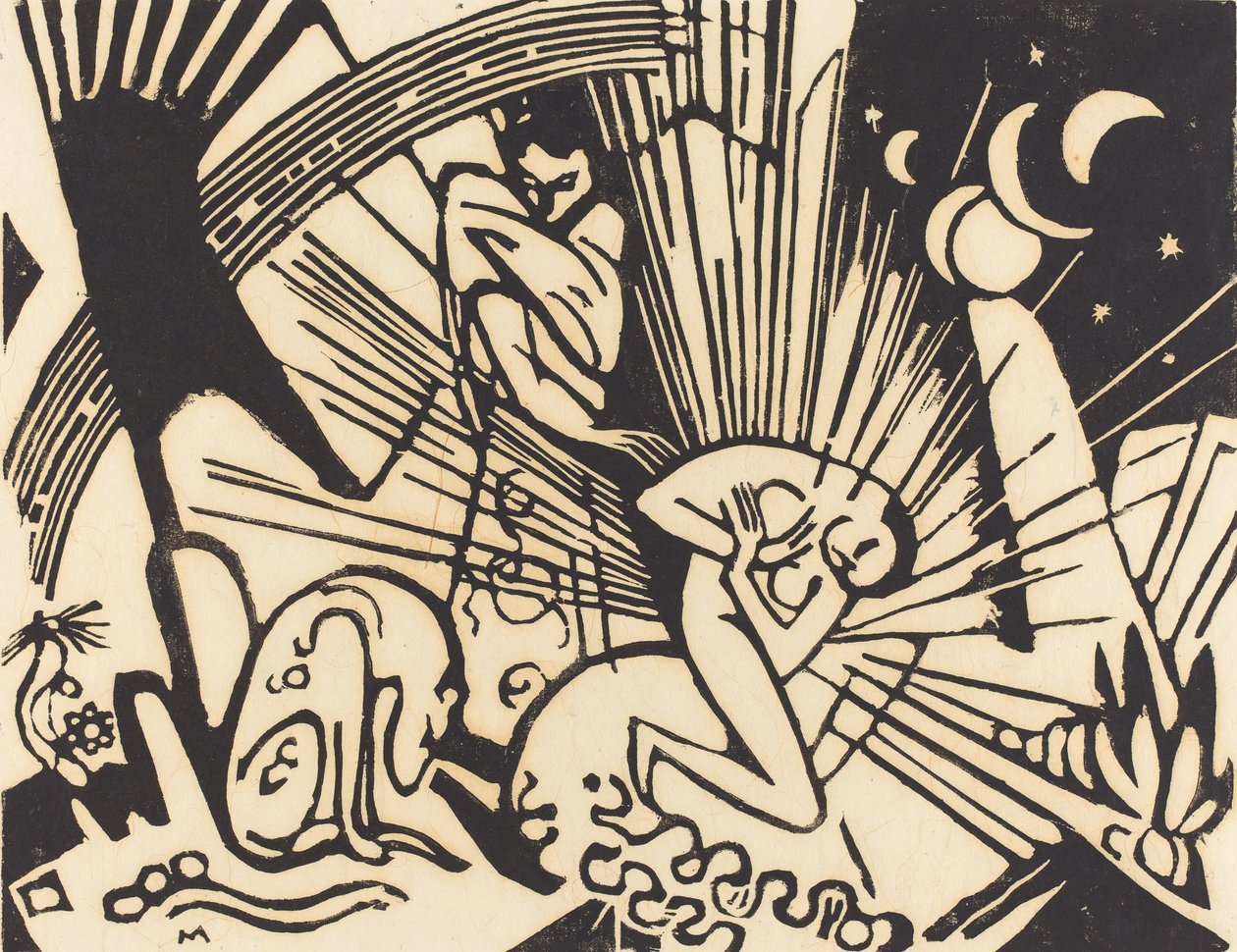 Reconciliation (Versoehnung), 1912 (träsnitt i svart på japanskt papper) av Franz Marc