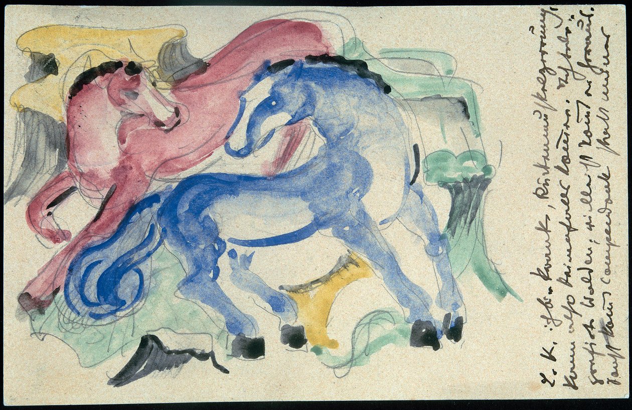 Röda och blå hästar av Franz Marc