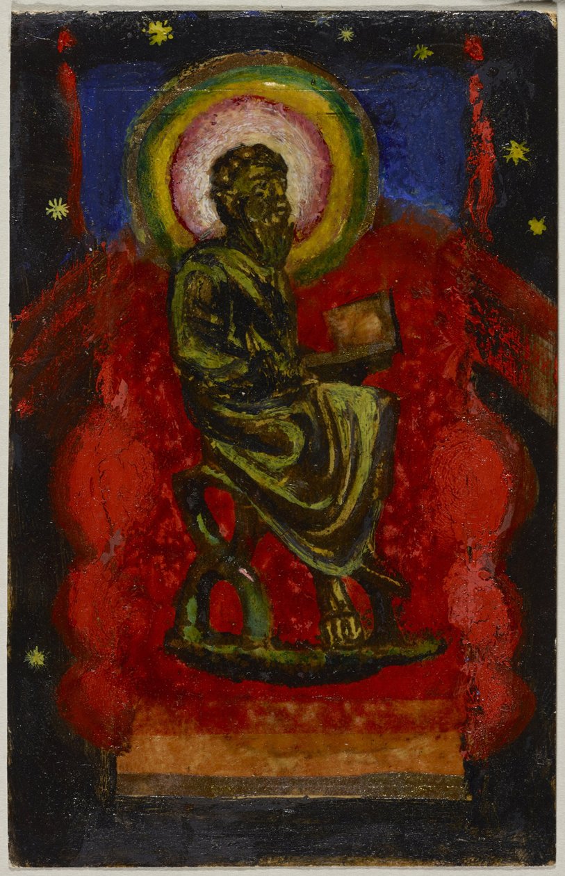 Sittande helgon (bysantinskt helgon), vykort från Sindelsdorf till Wassily Kandinsky i München av Franz Marc