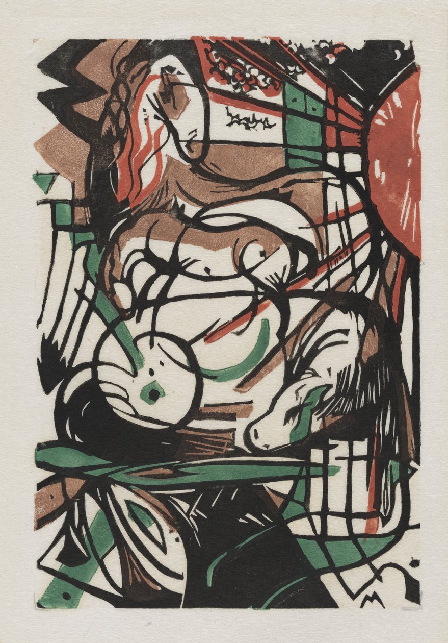 Hästarnas födelse, 1913 (träsnitt på japanskt papper) av Franz Marc