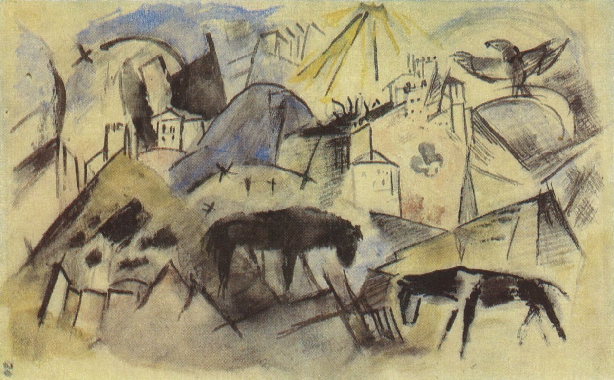 Det olyckliga landet Tyrolen (skiss) av Franz Marc