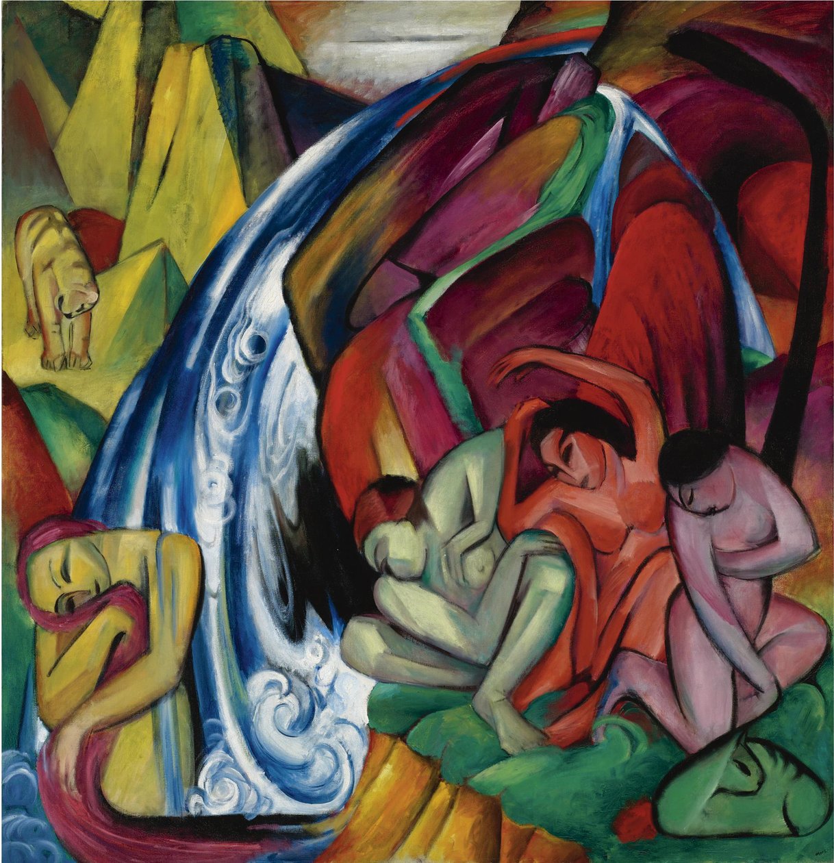 Vattenfallet Kvinnor under ett vattenfall, 1912 av Franz Marc
