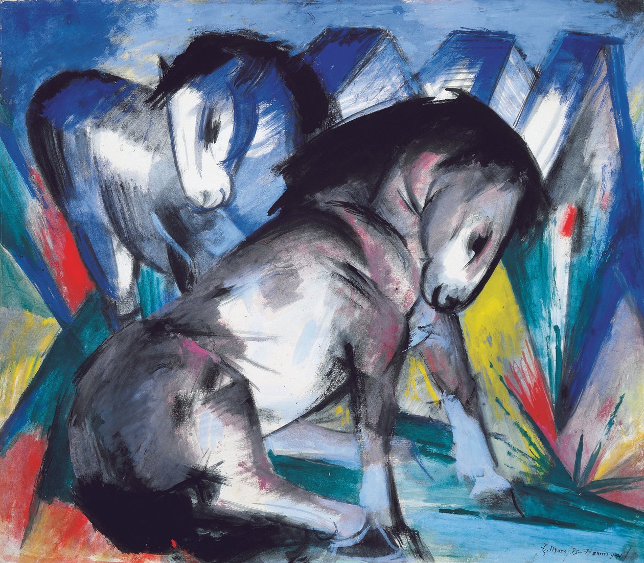 Två hästar, 1913 av Franz Marc