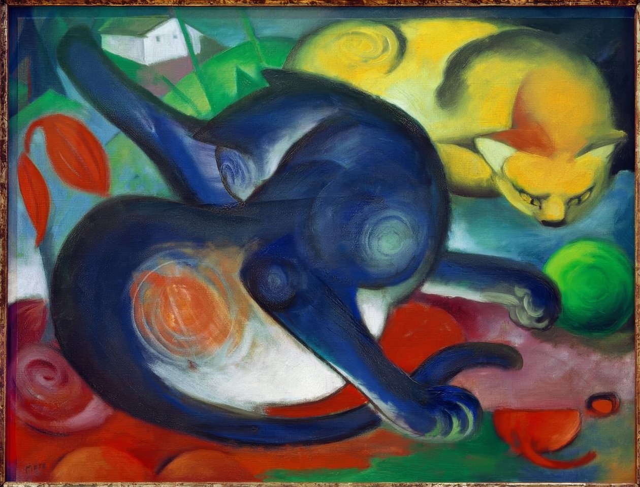 Två katter, blå och gula av Franz Marc