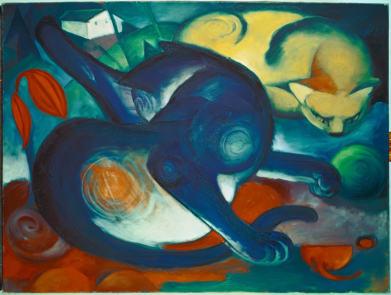 Två katter, blå och gula av Franz Marc