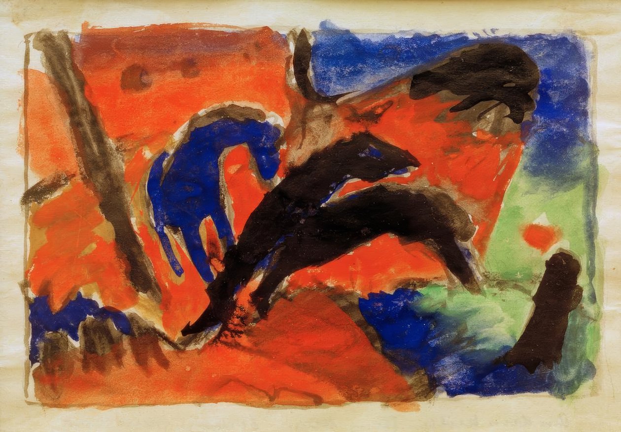 Två hästar (hoppande hästar) av Franz Marc