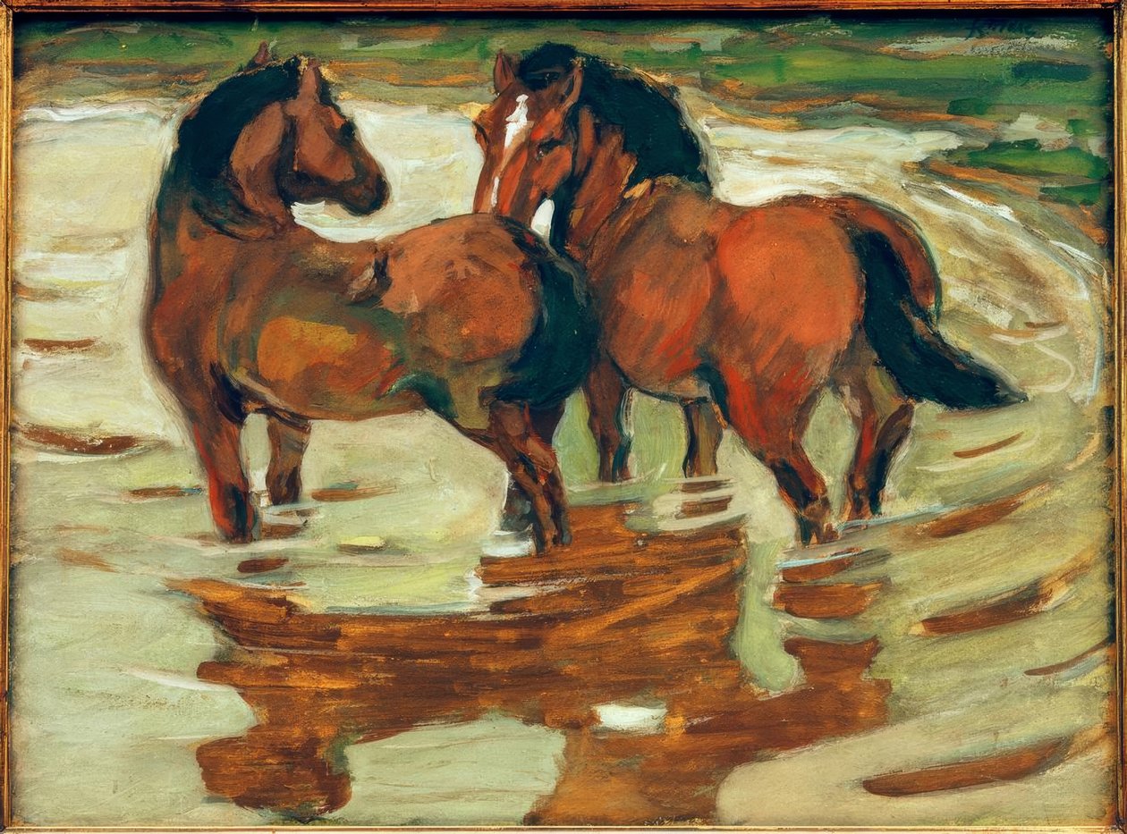 Två hästar i vattnet av Franz Marc