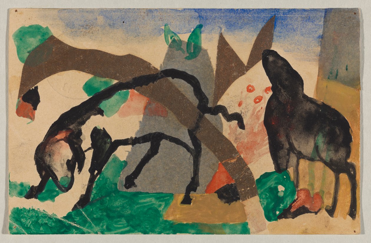 Två får, vykort från Sindelsdorf till Wassily Kandinsky i Murnau av Franz Marc