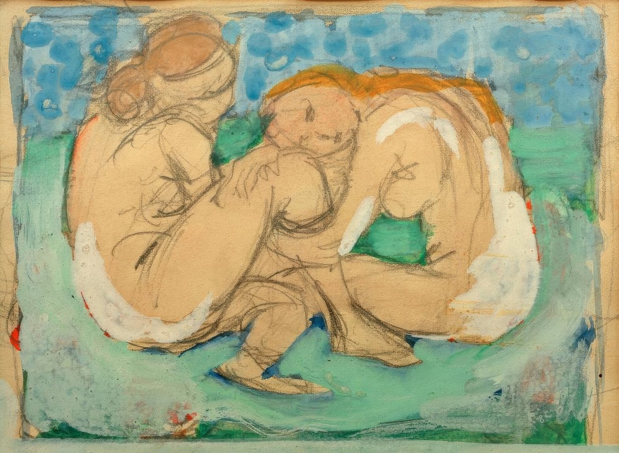 Två kvinnliga nakenbilder på blått av Franz Marc