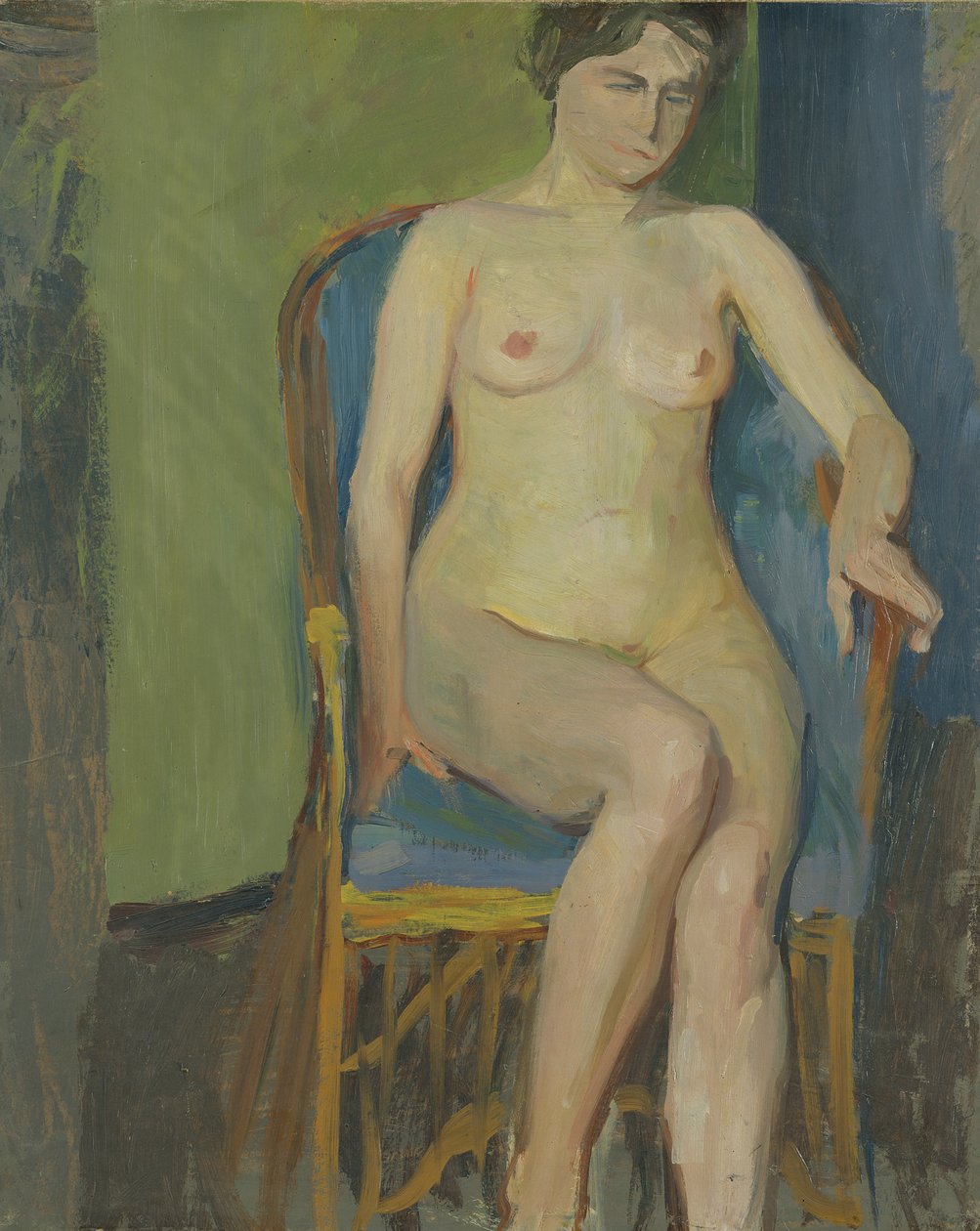 Sittande naken (olja på papper på duk) av Franz Nolken