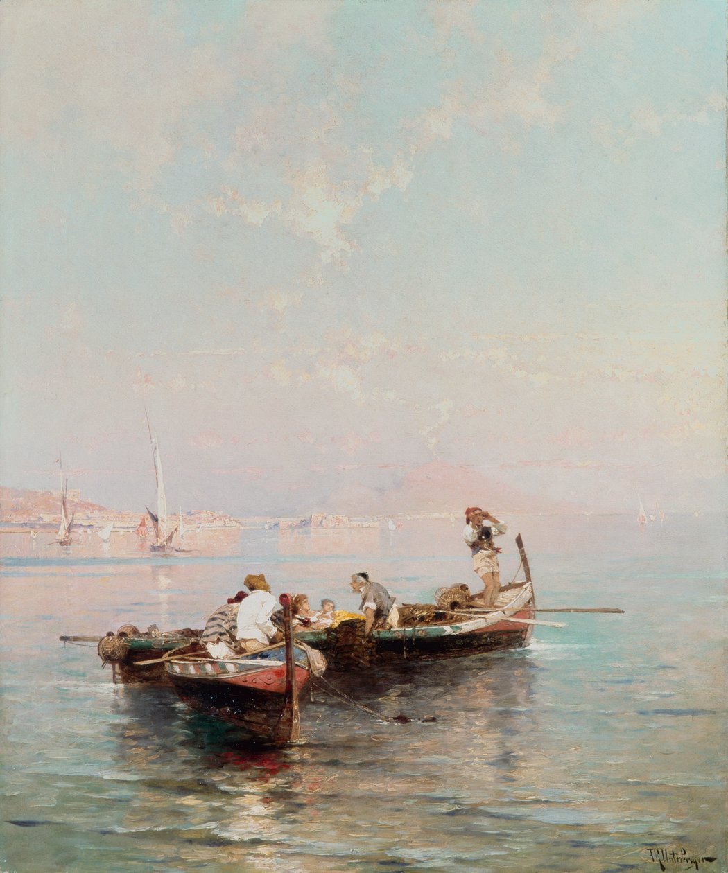 Fiskebåt i Neapelbukten (olja på duk) av Franz Richard Unterberger