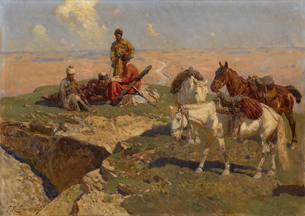 Kaukasiska ryttare i vila, 1917 av Franz Roubaud