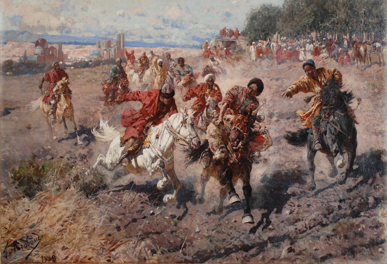 Cherkess firar slutet av Muharram med Equestrian Sport of the Dash för prislammet, 1889 av Franz Roubaud