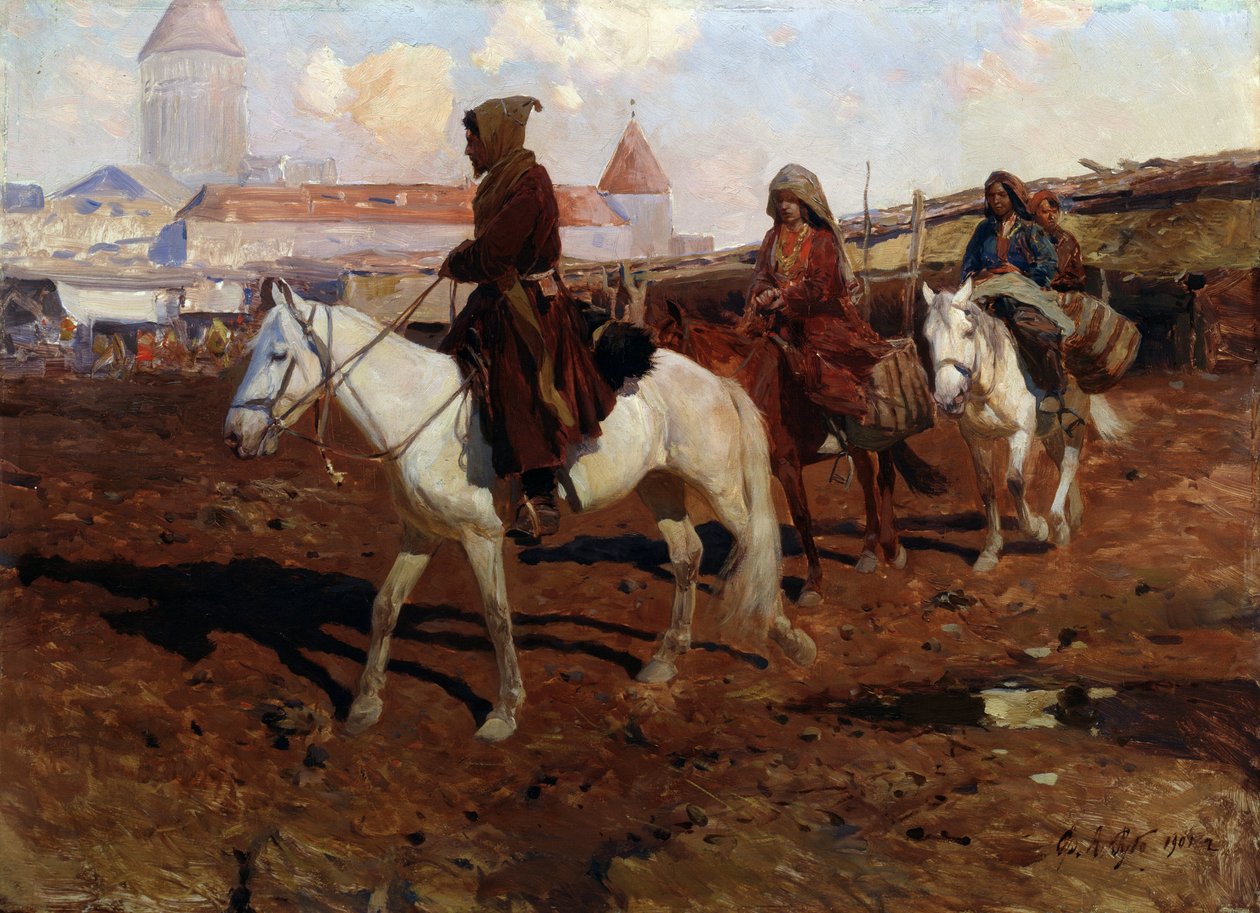 I öst (I Orienten). Målning av Franz Roubaud (1856-1928). Olja på trä, 67,5 x 49 cm av Franz Roubaud