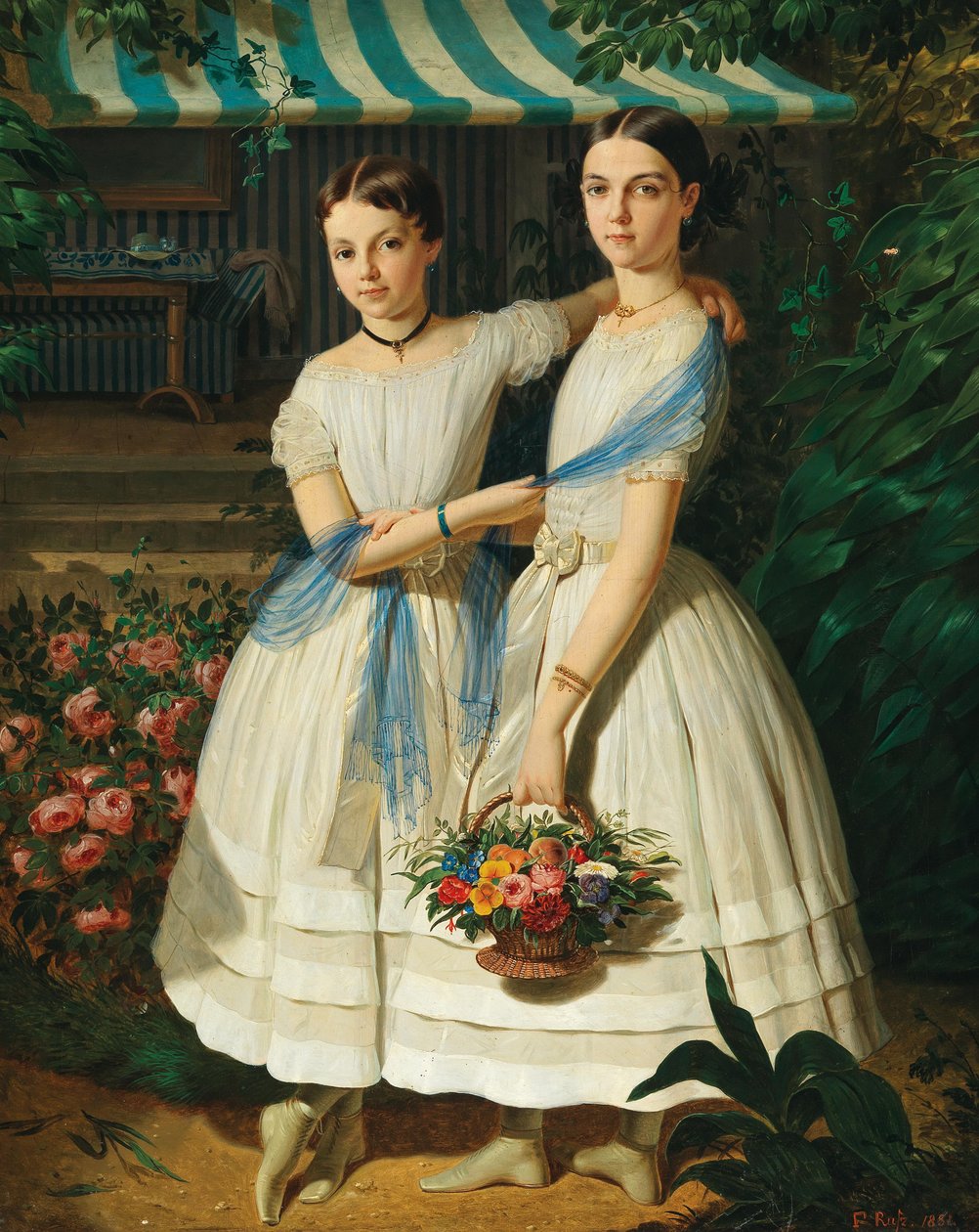 Franz Russ Porträtt av två systrar i trädgården 1854 av Franz Russ the Elder