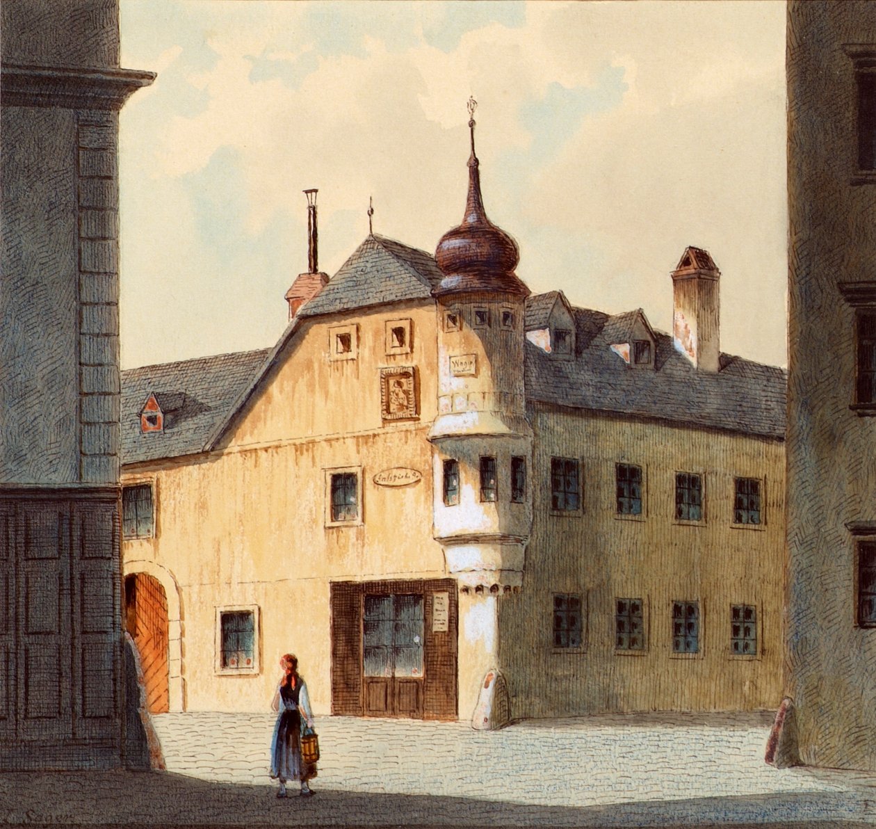 Det gamla huset i den nya byggnaden i Wien av Franz Sager