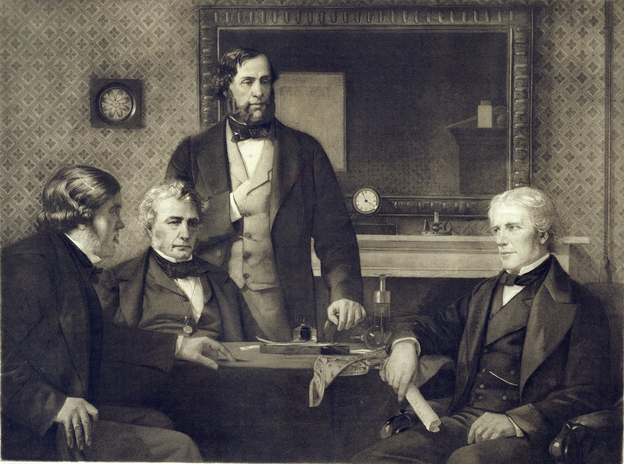 Michael Faraday (1791-1867) avböjde presidentskapet i Royal Society 1858, efter en målning av Edward A. Armitage (1817-96) (fotogravyr) av Franz Seraph Hanfstaengel