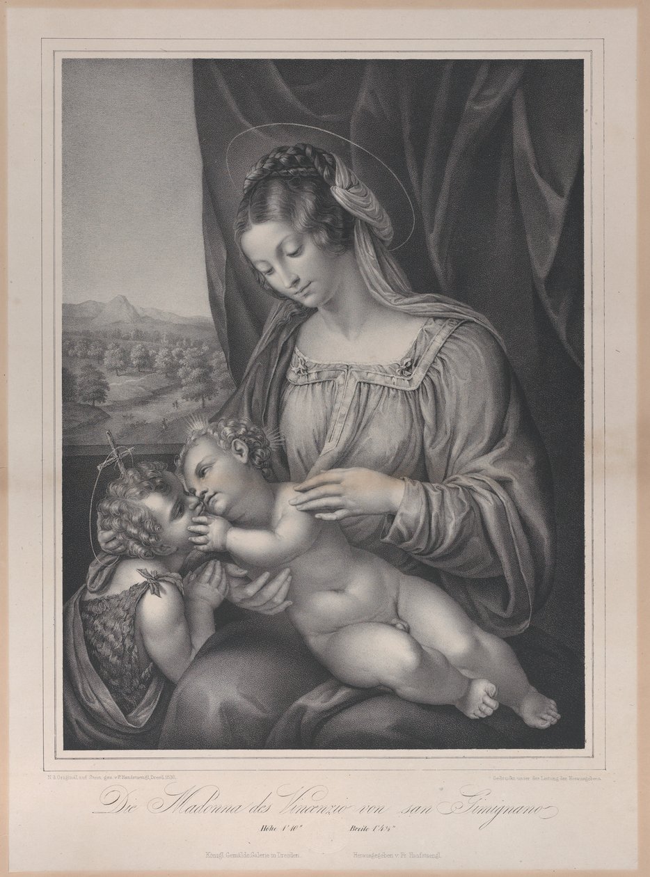 Jungfrun och barnet med spädbarnet Johannes Döparen, med Kristusbarnet liggande o..., 1836. av Franz Seraph Hanfstaengl