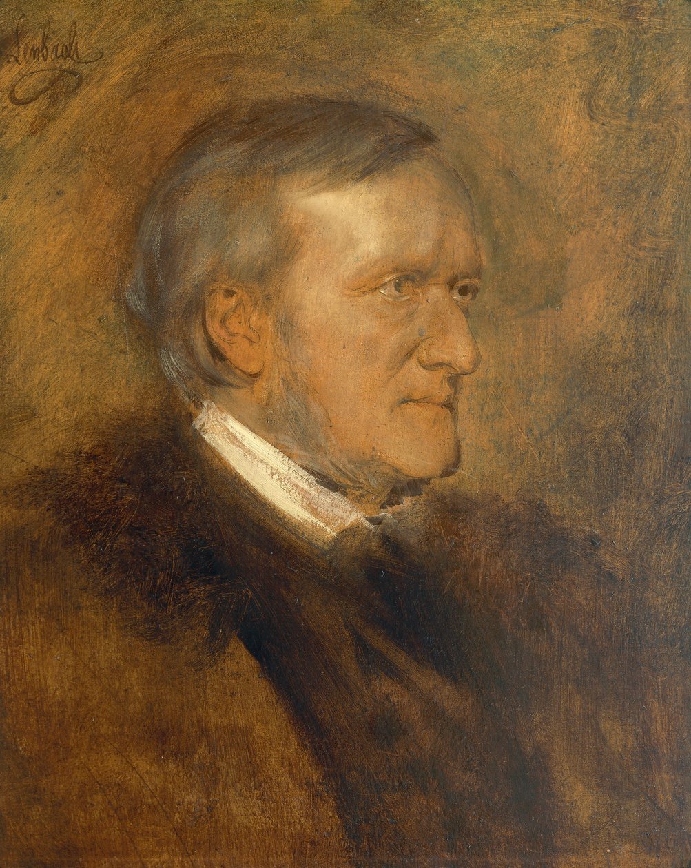 Tyskland, Porträtt av Wilhelm Richard Wagner (1813 - 1883), tysk kompositör, librettist, dirigent och essäist av Franz Seraph von Lenbach