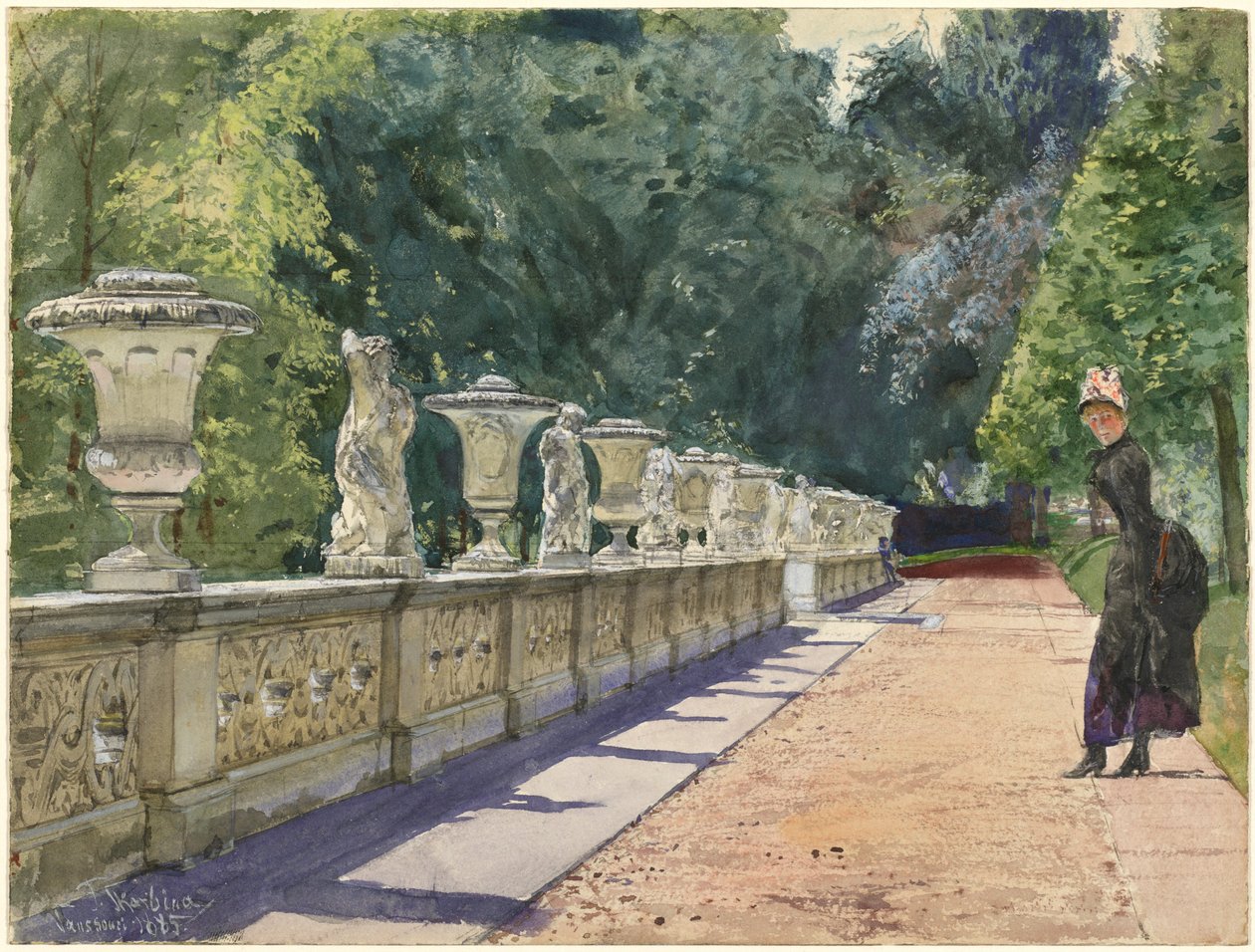 En strandpromenad i parken vid Sanssouci av Franz Skarbina