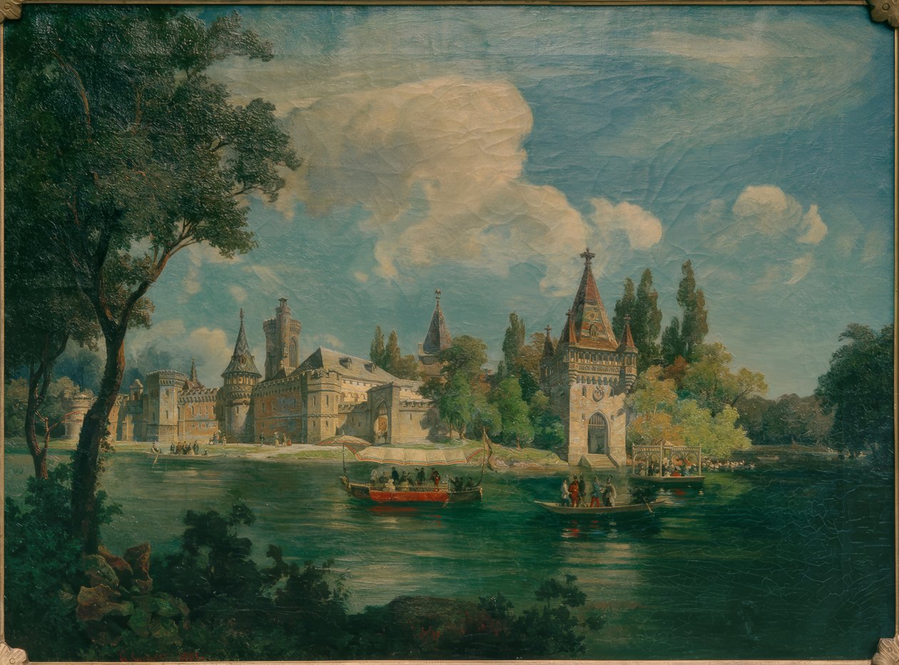 Det kejserliga lustslottet i Laxenburg med de kejserliga båtarna av Franz Springer
