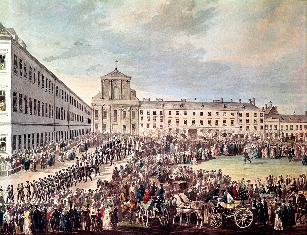 Ludwig van Beethovens (1770-1827) begravning i Wien, 29 mars 1827 (wc på papper) (detaljer) av Franz Stober