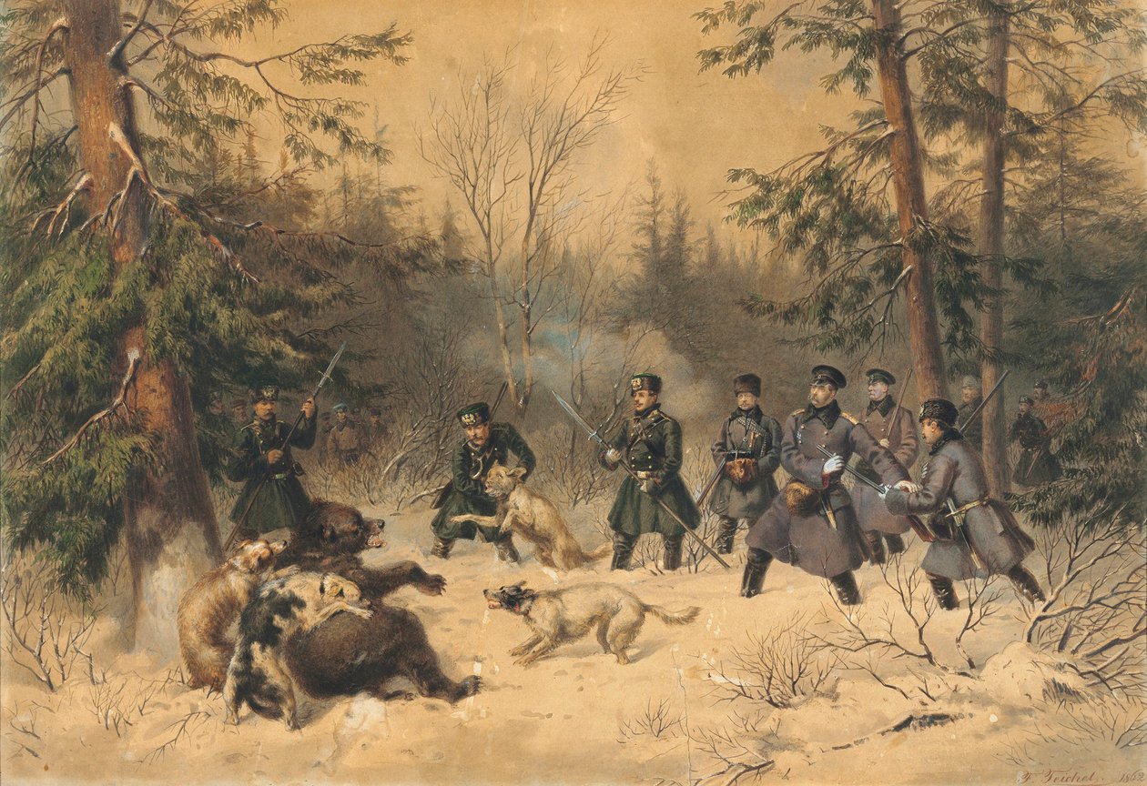Tsar Alexander II:s björnjakt, 1862. av Franz Teichel