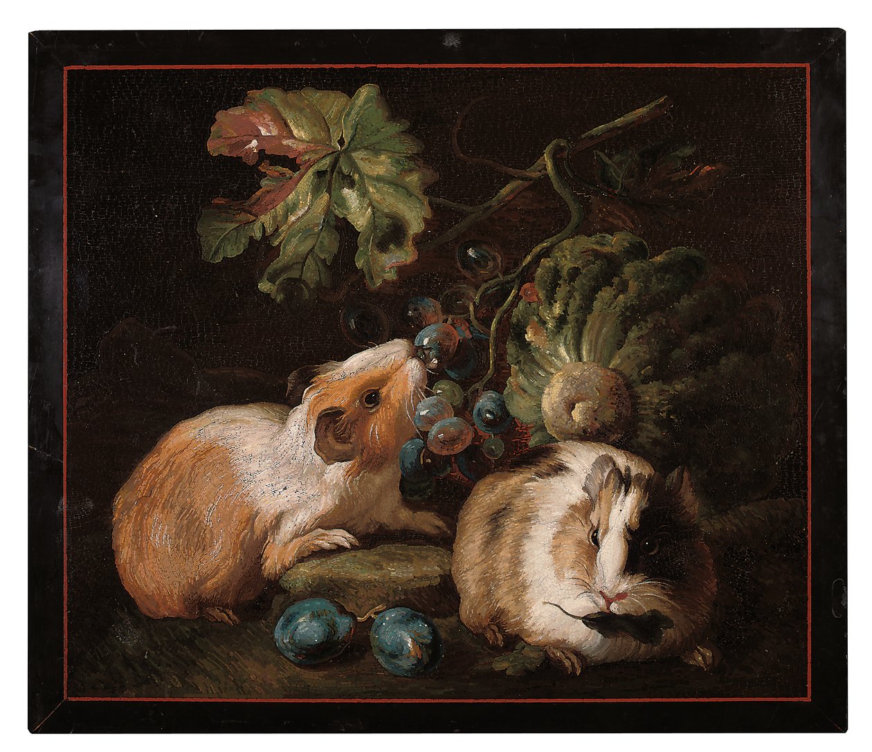 Romersk mikromosaikpanel föreställande två marsvin som äter kål och vindruvor, 1800-25 av Franz Werner von Tamm