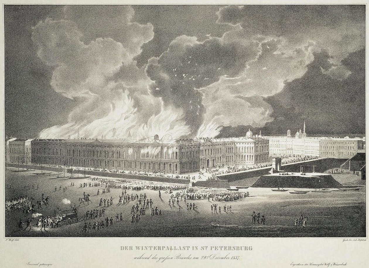 Brand i Vinterpalatset den 29 december 1837, c.1838 av Franz Wolf