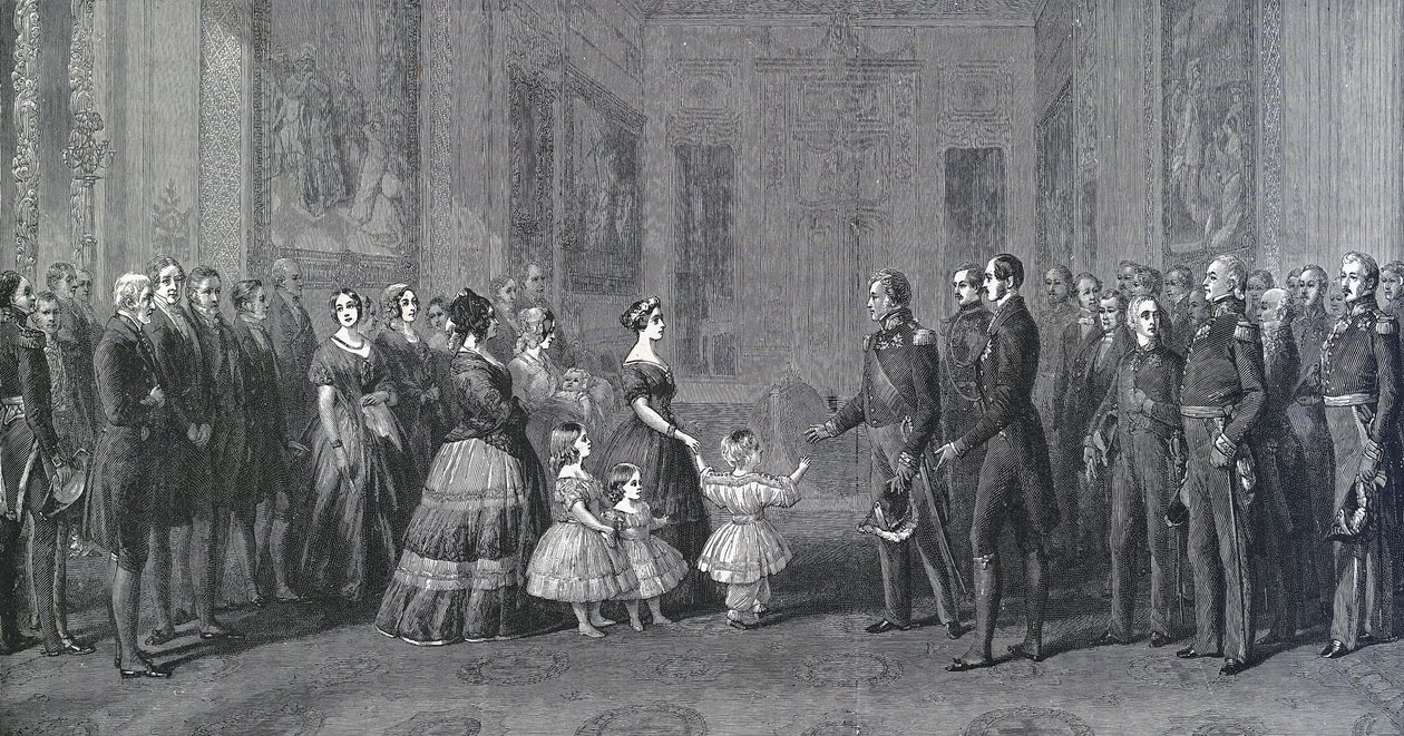 Drottning Victoria av England (1819-1901) tar emot Louis-Philippe I (Louis Philippe d