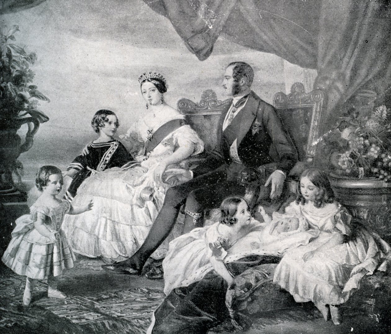 Drottning Victoria med prins Albert och deras barn (tryck) av Franz Xaver  Winterhalter (after)